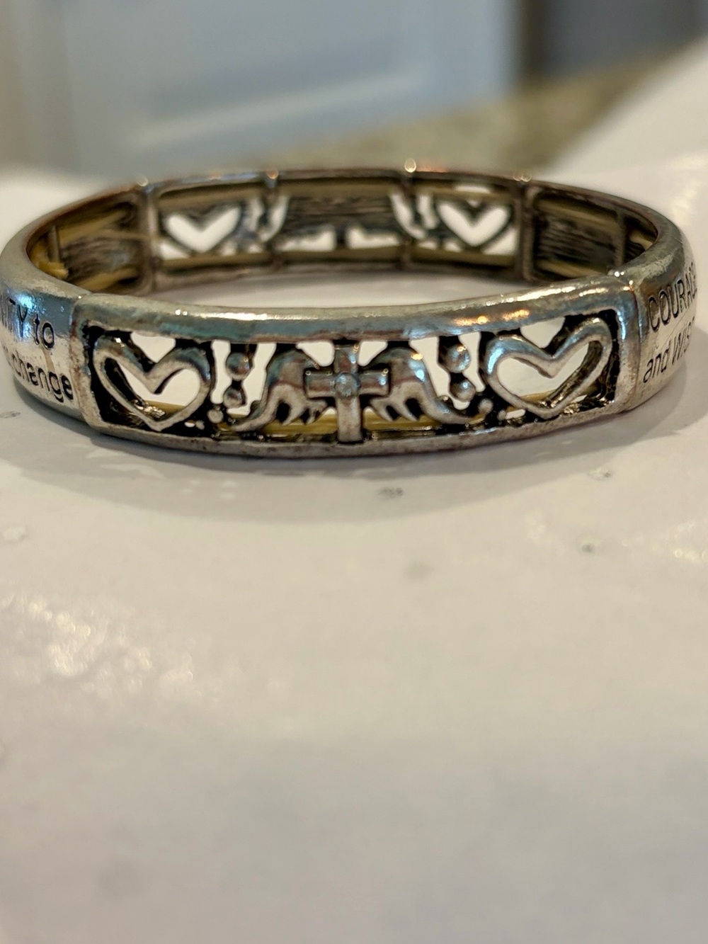 Silver Serenity Prayer Heart Charm Stretch Bracelet - Picture 5 of 6